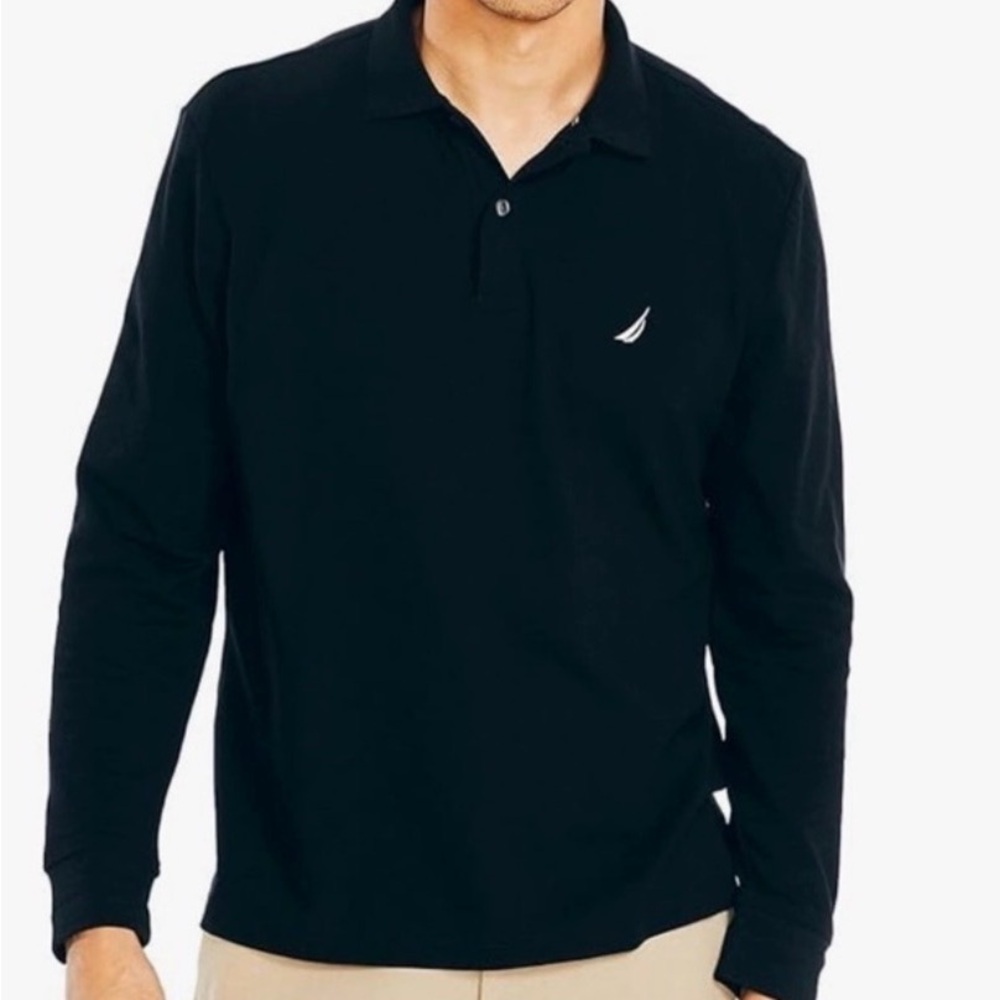 Nautica Black Polo White Sail Logo Long Sleeve Oxford material xxl Excellent